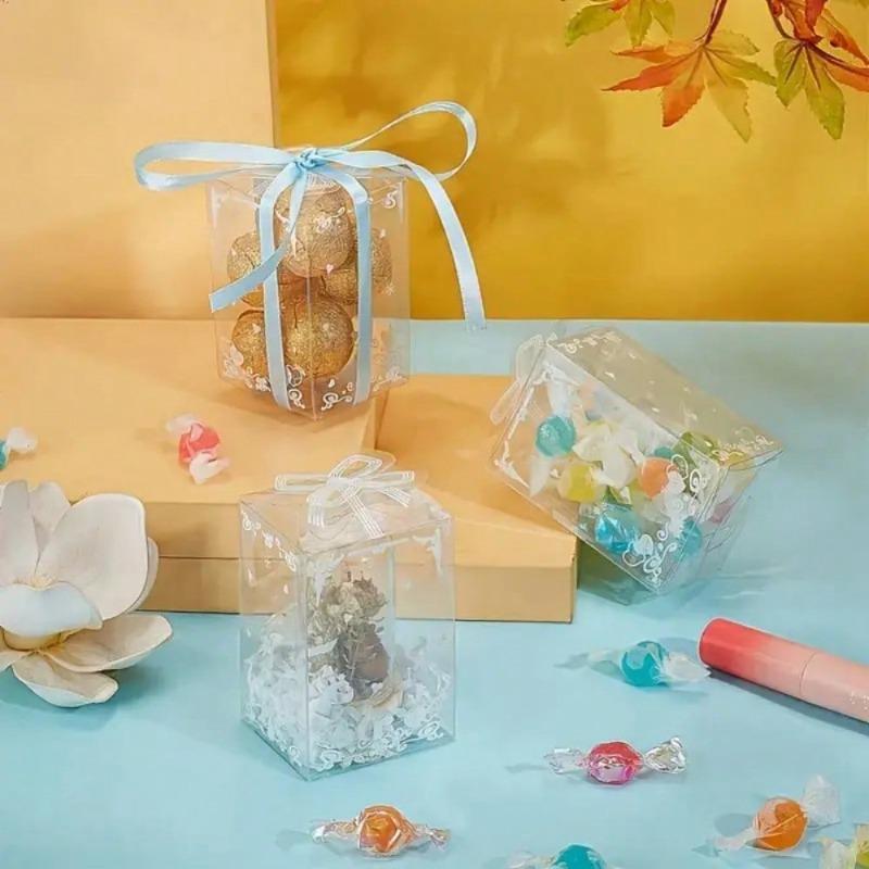 Transparente Plastik-Geschenkbox mit elegantem Band Quadratischer Aufbewahrungsbehälter Einfache Steckmontage Klebefreies Design Ideal für Weihnachten