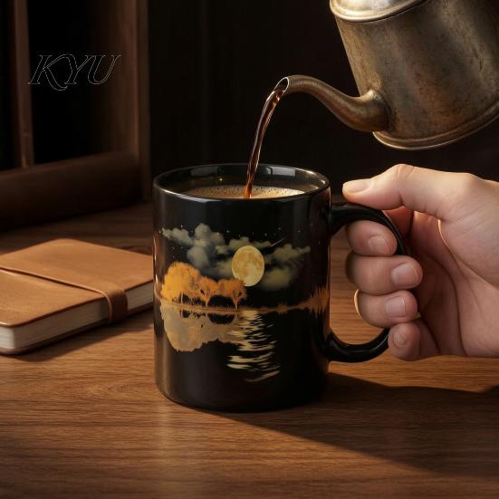 Haushaltsküchen-Grundausstattung Mondschein-Melodie Keramiktasse, 11oz 15oz Mondbeschienener Fluss Kaffeetasse Elegante Heißgetränke Tasse für Bürogebrauch Geschenk Liebhaber