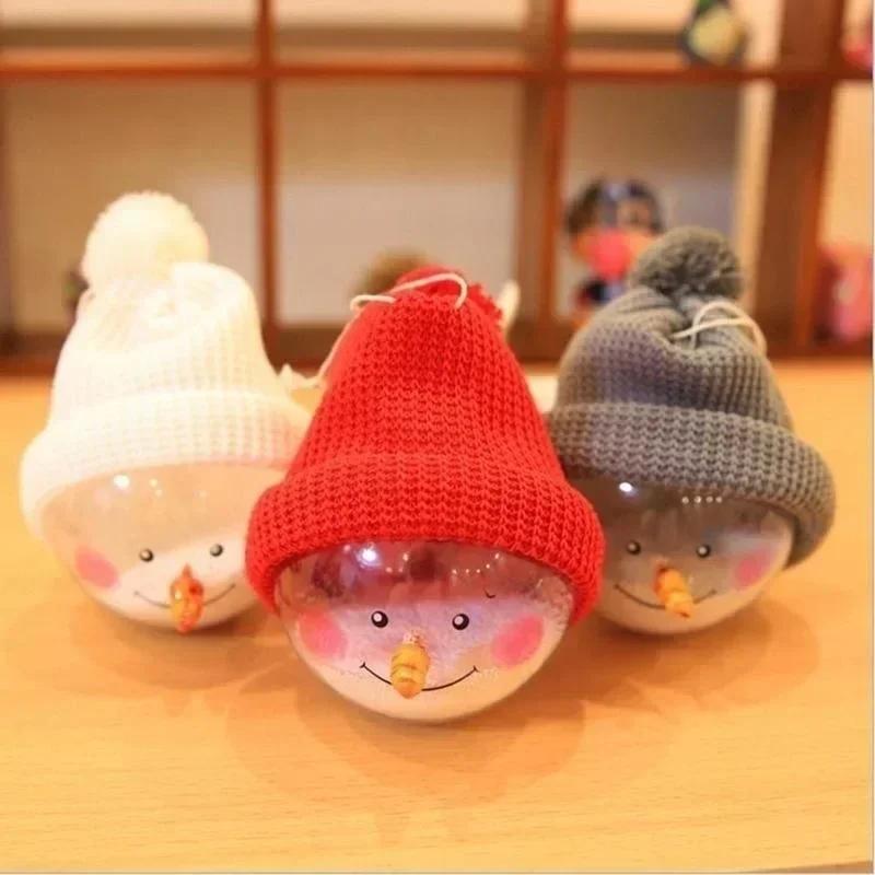 Christmas Snowman Transparent Ball with Knitted Hat Christmas Tree Home Decor Women Creative Gifts Xmas Home Party Decor