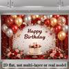 2D Red Gold Floral Birthday Photo Backdrop Adult Party Decor Cloth