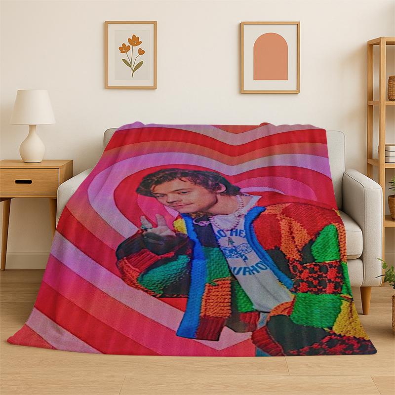 fashion Harry Styles Singer Star Flannel Blanket Soft Warm Throw Blanket for Bedroom Living Room Bed Travel Camping Picnic Gift 75x90cm