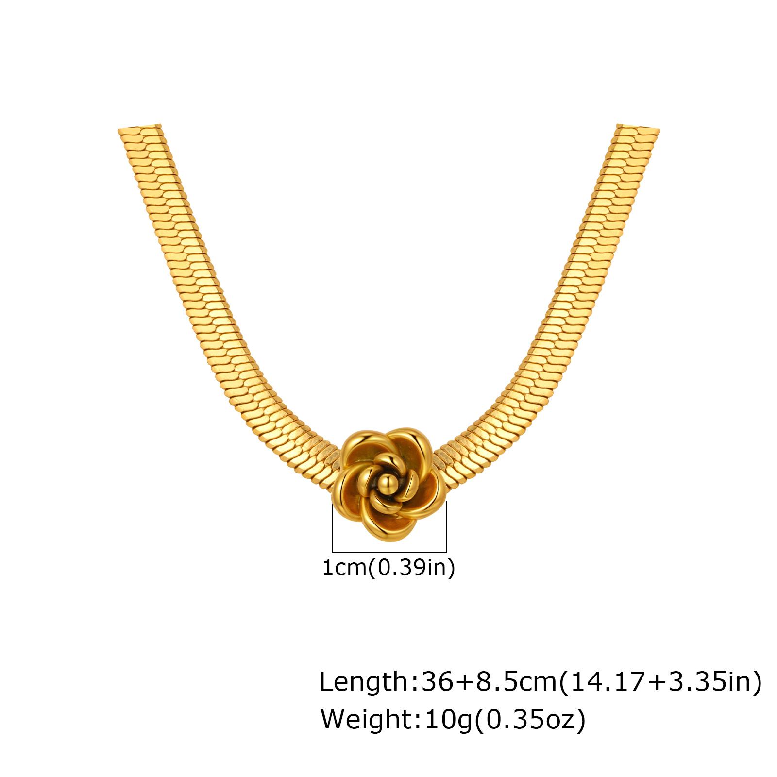 

Fashion Flower Rose Pendant Stainless Steel Necklace, Gold Plated Snake Chain Choker Collar, Waterproof Party Jewelry for Women