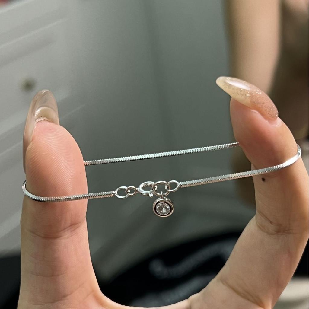 Single Diamond Snake Bone Bracelet Light Luxury Simple High Sense Niche Exquisite Plain Ring Stacking Wear