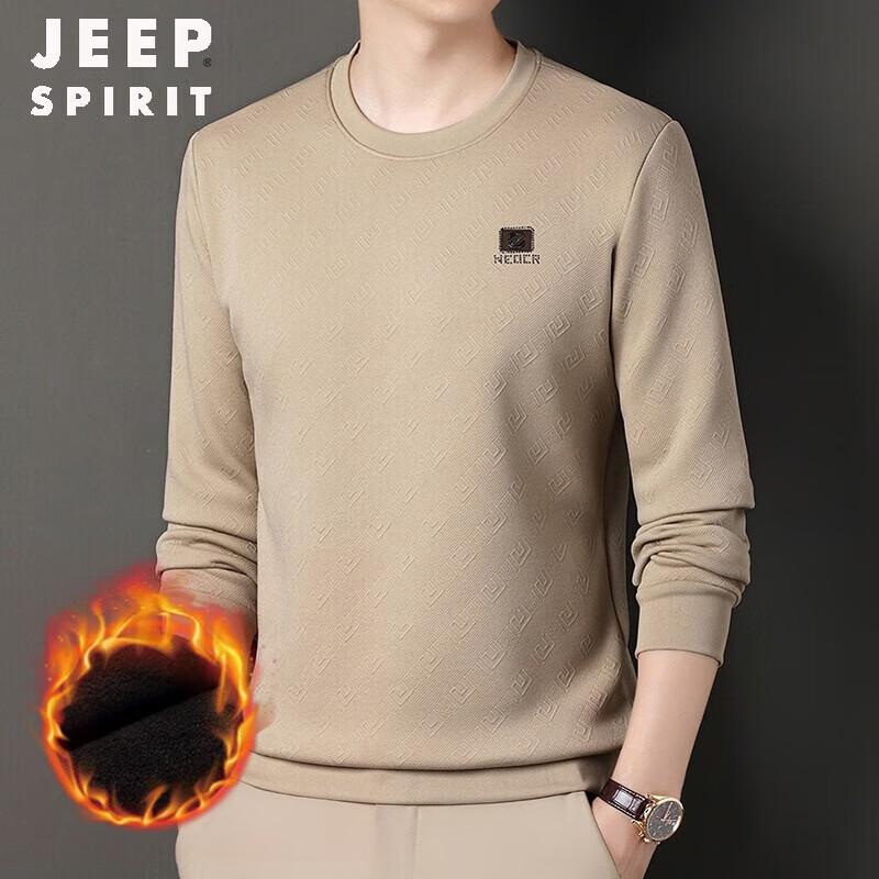 JEEP SPIRIT Men's Fleece-Lined Round Neck Sweatshirt
