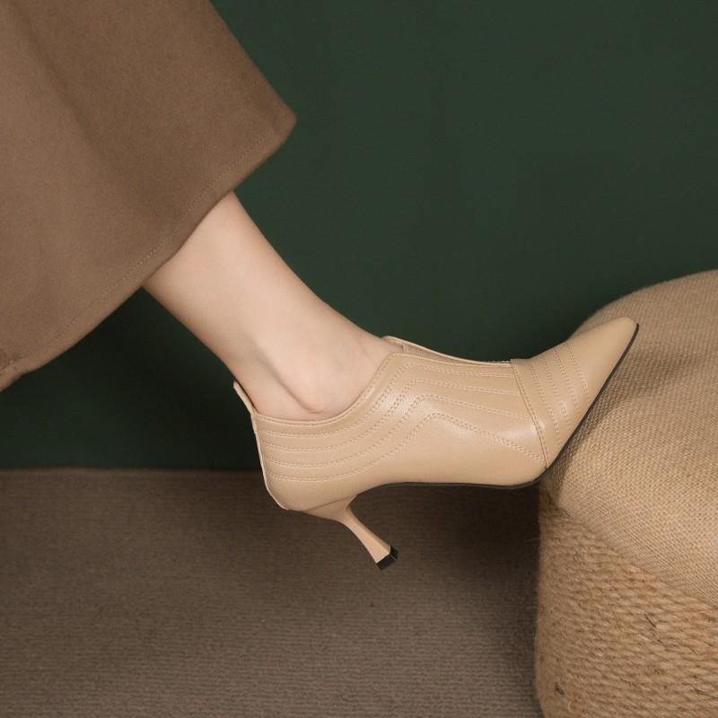 New Women's High Heels Bare Boots Pointed Toe Thin Heels Winter Shoes Black Elastic Band Booties Slip on Boots