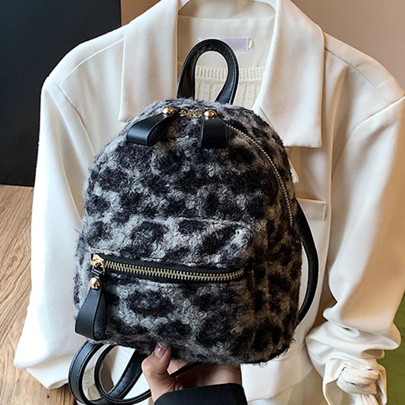 Niche leopard print women's high-value fashionable backpack new autumn backpack mini schoolbag