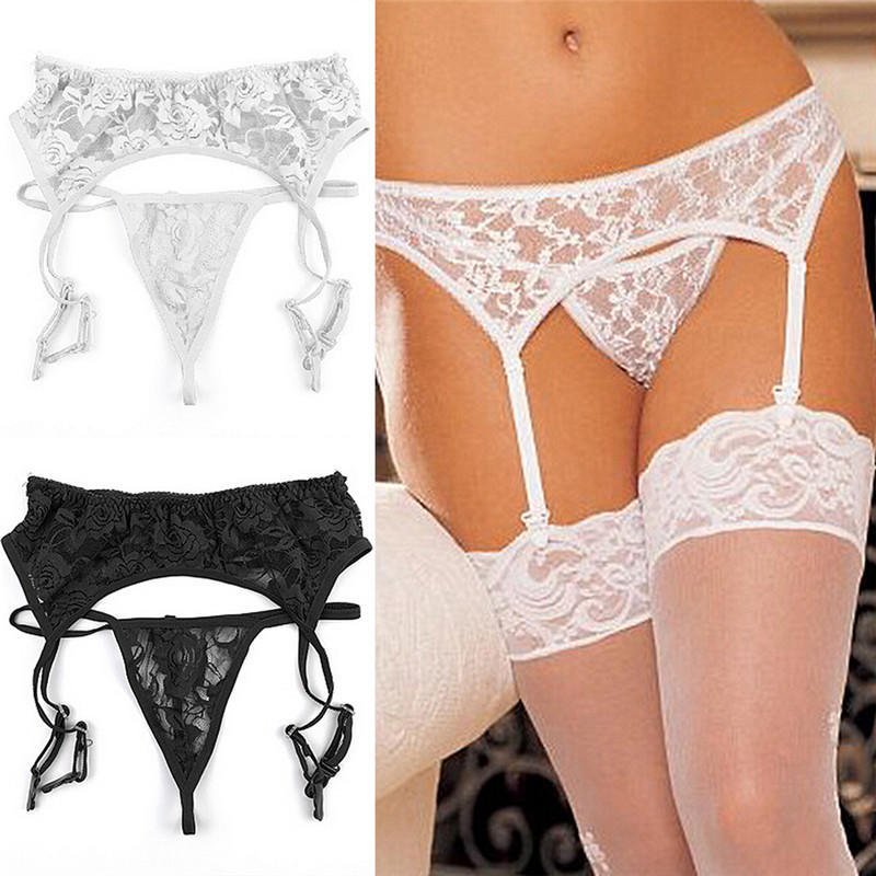Sexy Lady Lace Suspender Garter Belt Lingerie G-String Thong Set Stocking Belt
