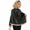 Women's Fleece Leather Jacket Thick Warm Flocked Leather Coat Turn-Down Collar PU Leather Jacket