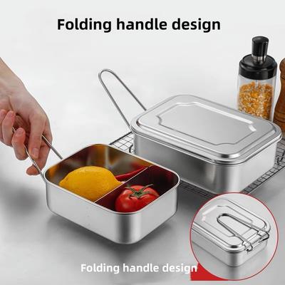 304 Edelstahl Bento Lunchbox mit Griff für Studenten Große Kapazität Quadratisch Versiegeltes Fach Lebensmittelaufbewahrungsbehälter