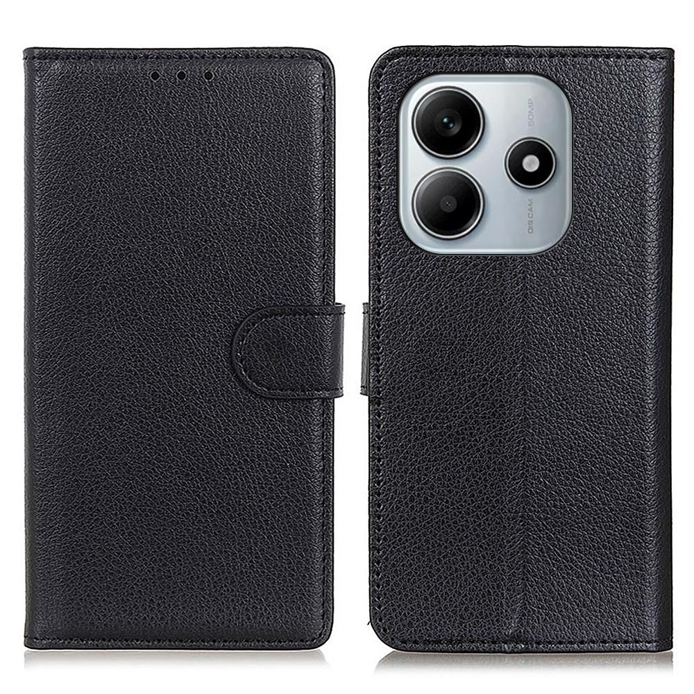 For Xiaomi Redmi Note 14 4G (163.25x76.55x8.16mm) Wallet Case PU Leather Phone Cover Litchi Texture