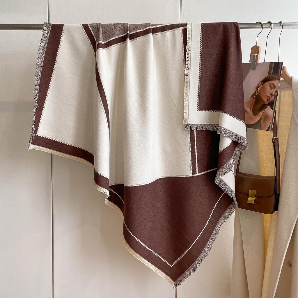 Korean Version Big V Scarf Women'S Imitation Cashmere Square Scarf Thickened Air-Conditioned Room Warm Shawl Cape