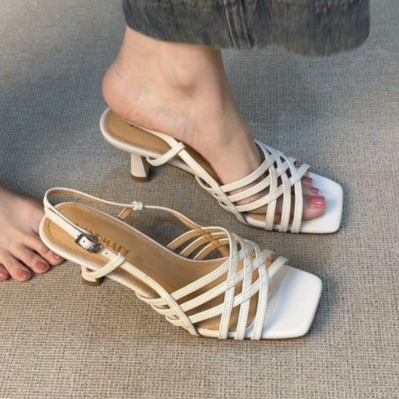 High Heels Women Sandals Elegant Square Toe Heeled Shoes Designer 2025 New Summer Roman Slippers Dress Party Woman Pumps Zapatos