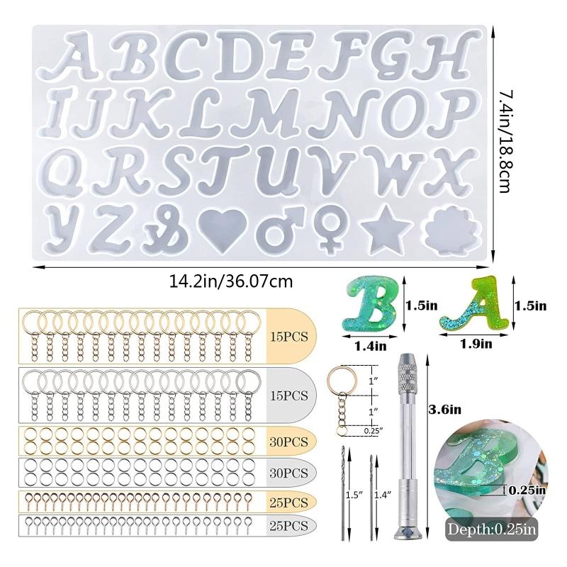 Silicone Alphabet Resin Molds Kit Letter Silicone Mold Epoxy Resin Casting Mold Keychain Making Set Keychain Supplies