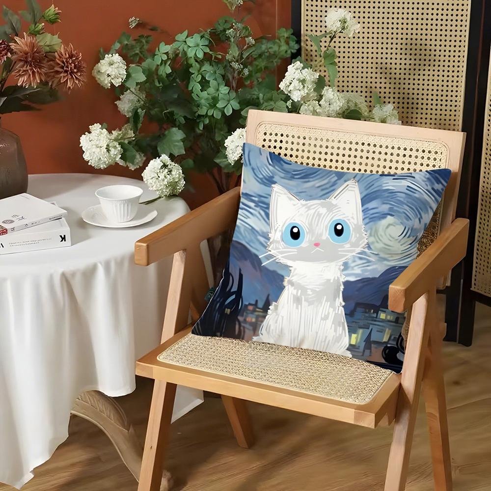 Art Sky Night Cat Cushion Cover Silky Short Plush Invisible Zipper Dustproof Sofa Pillow Case for Home Decor