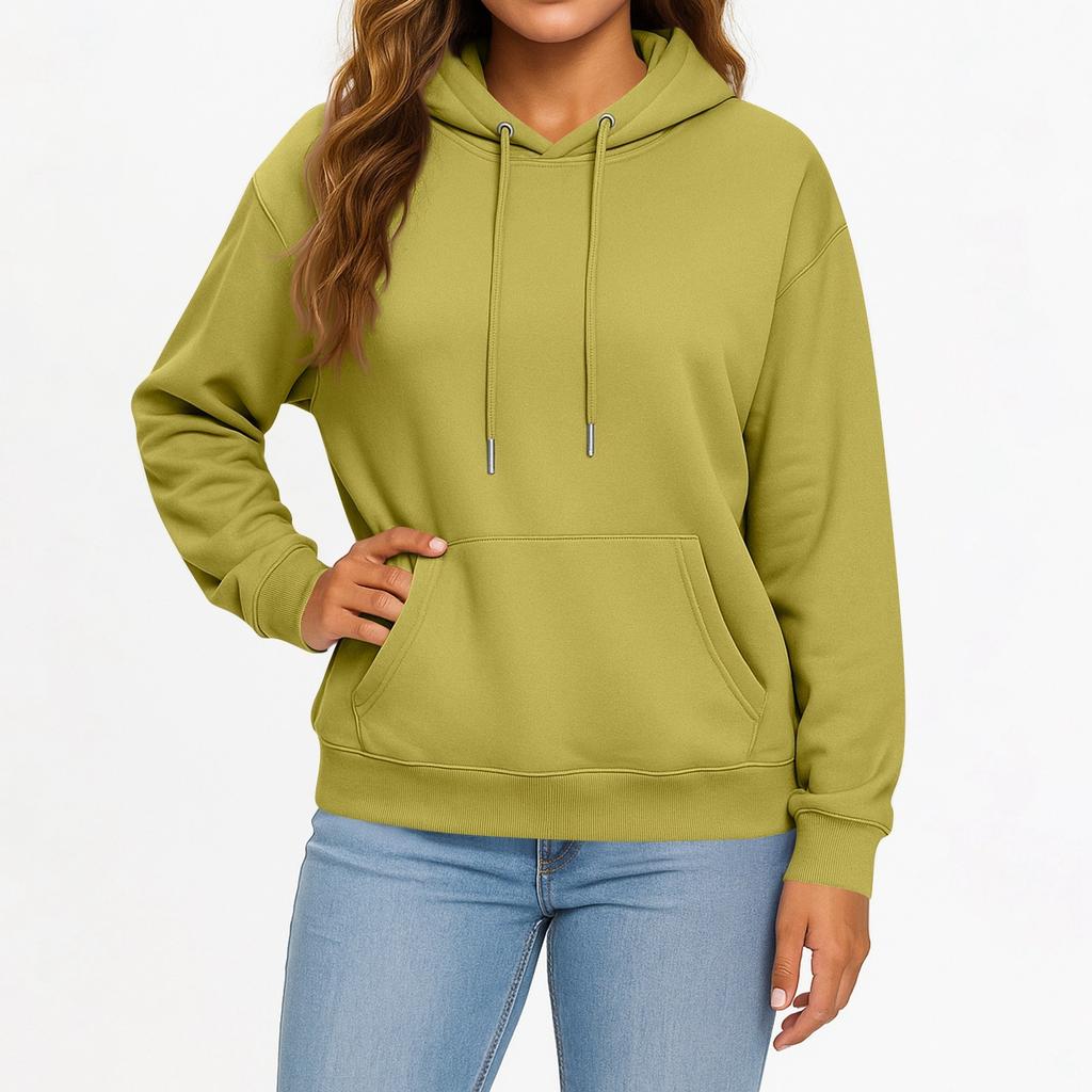 Women's And Men's Fashion Solid Color Long Sleeved Hooded Pullover With Pockets Casual Adult Sweatshirt Top