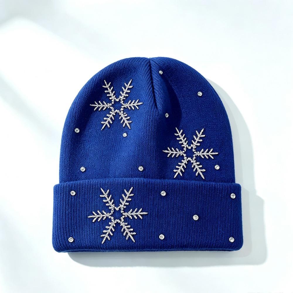 Rhinestone Children Knit Hat Knitted Fabric Snowflake Knitted Cap Kids Winter Wear