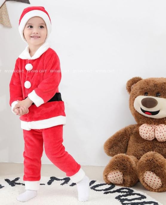 [FFF Company] Children's Santa Claus Christmas Cosplay Costume, Top and Bottom Set for Boys and Girls, Sizes 80-110, Baby Kids' Santa Costume,