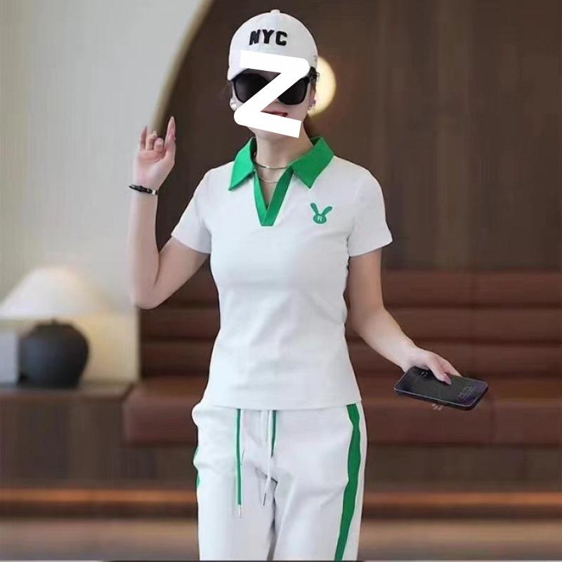 Casual Sports Suit for Women, Summer Temperament, Fashionable Style, Age-reducing Short-sleeved Wide-leg Pants Two-piece Set