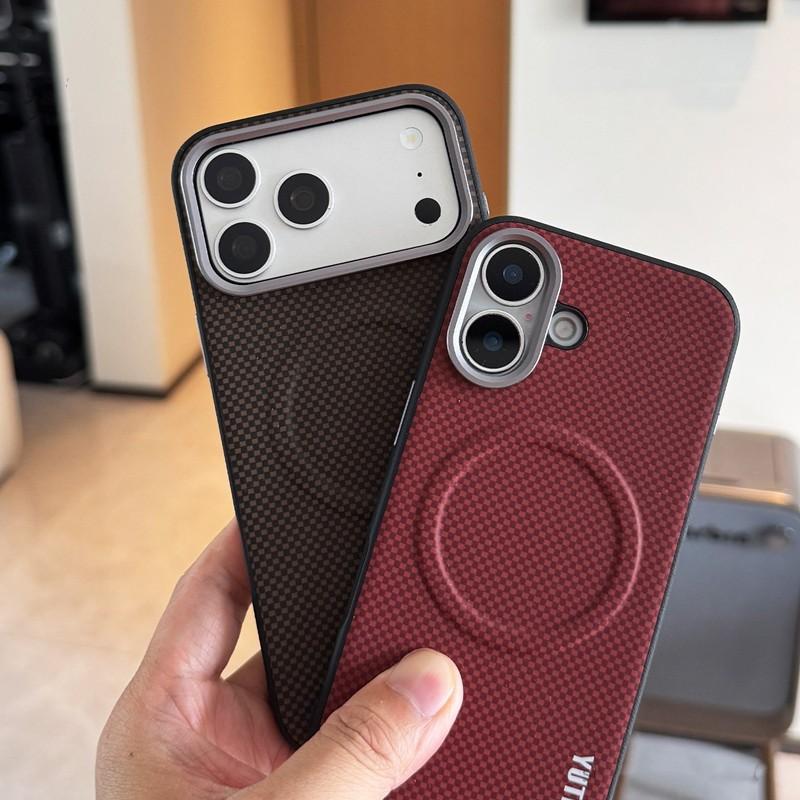 Business For Magsafe Magnetic Charging Case For iPhone 15 16 17 Pro Max Air 16 Plus Coque Texture Leather Metal Buttons Cover