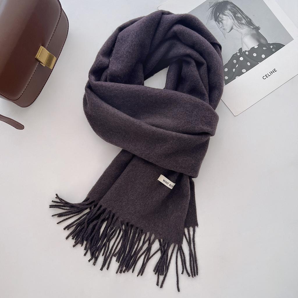 35*205cm Luxury Wool Scarf Women Fashion Solid Color Winter Warm Scarves Tassel Shawls Pashmina Lady Wrap Bufanda