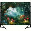 2D Fantasy Fairycore Wandteppich Verzauberter Grüner Wald mit Roten Pilzen Wandkunst