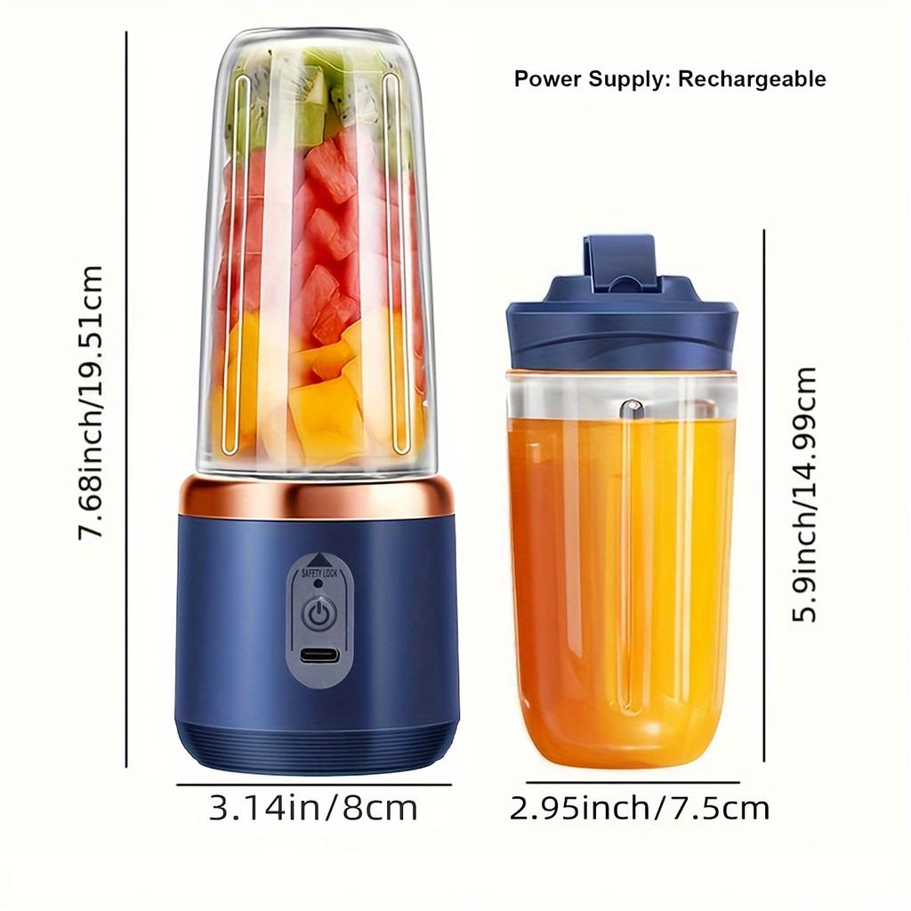 400ml Portable Electric Juicer Blender Cup, Wireless Rechargeable Mini Juice Mixer with 6-Blade Dual Cup for Smoothies, Vegetables, and Fruits