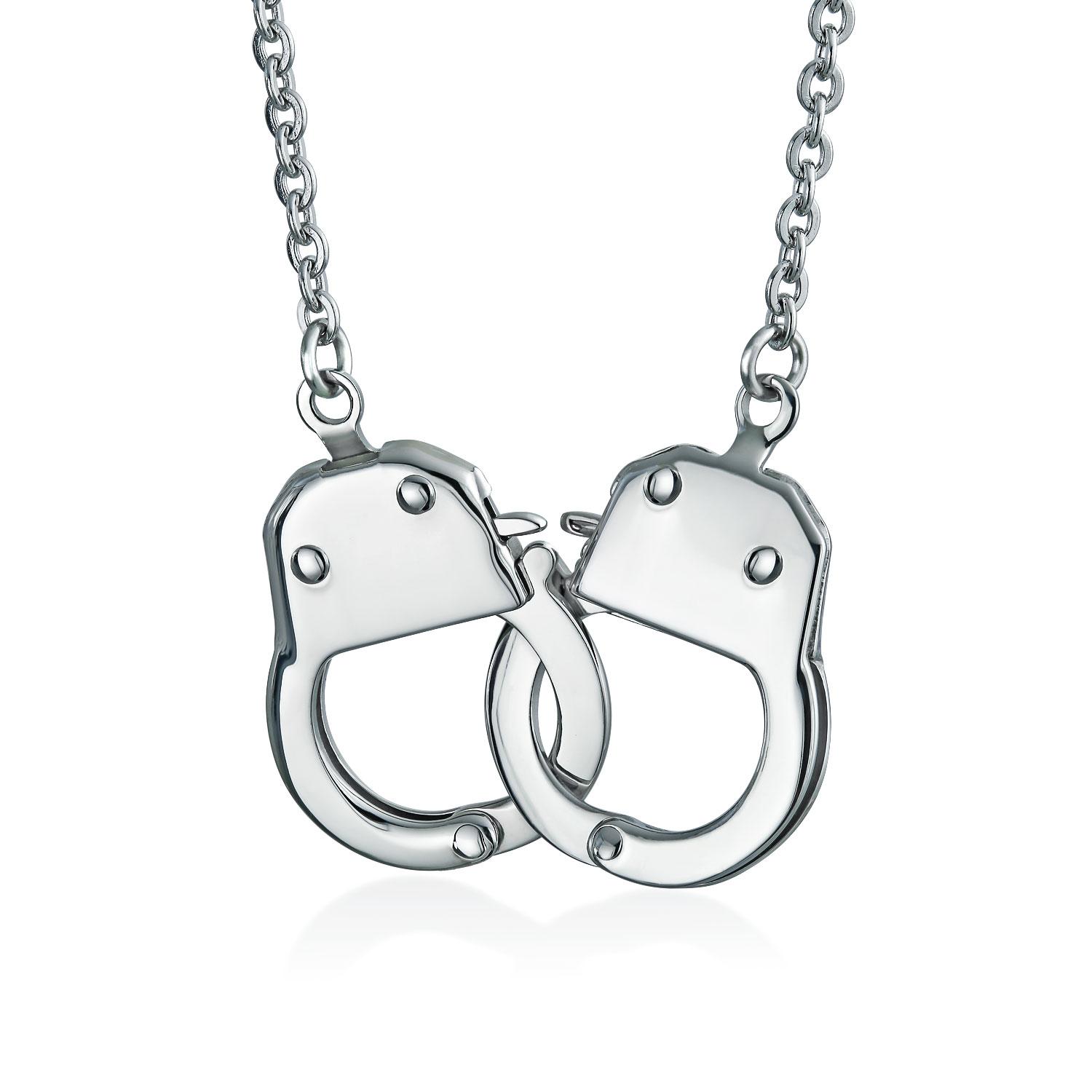 

Stainless Steel Openable Handcuff Unisex Pendant Necklace [Bling Jewelry] 55.8cm