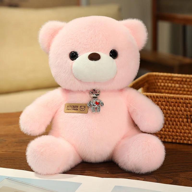 25cm Kawaii Colorful Bow Tie Bear Doll Plush Toy Stuffed Bear with Rose Animal Doll Birthday Gift Pillow for Girls Children