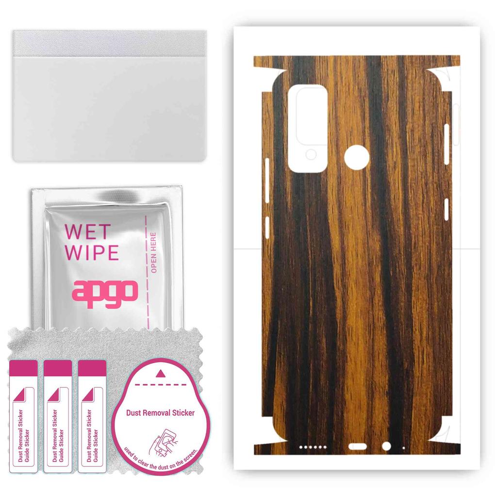 apgo Ochranná samolepka na zadní stranu + boky kompatibilní s Tecno Pouvoir 4, fólie Full Wrap, fólie, vinyl - vzor Tigerwood