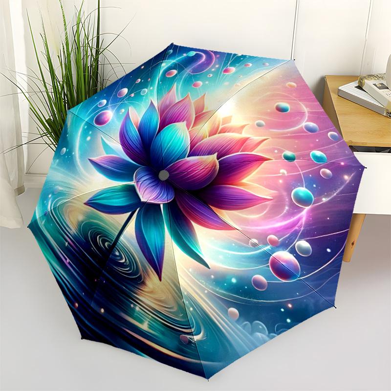 1pc Lotus Bloom Automatic Folding Umbrella with 8 Bones, 3-Fold Compact Umbrella, Compact Design On-the-Go Essential, casual outdoor accesso