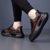 Mens Genuine Leather Casual Sneakers With Thick Rubber Sole Breathable Lightweight Non-Slip Comfortable Round Toe Lace-Up