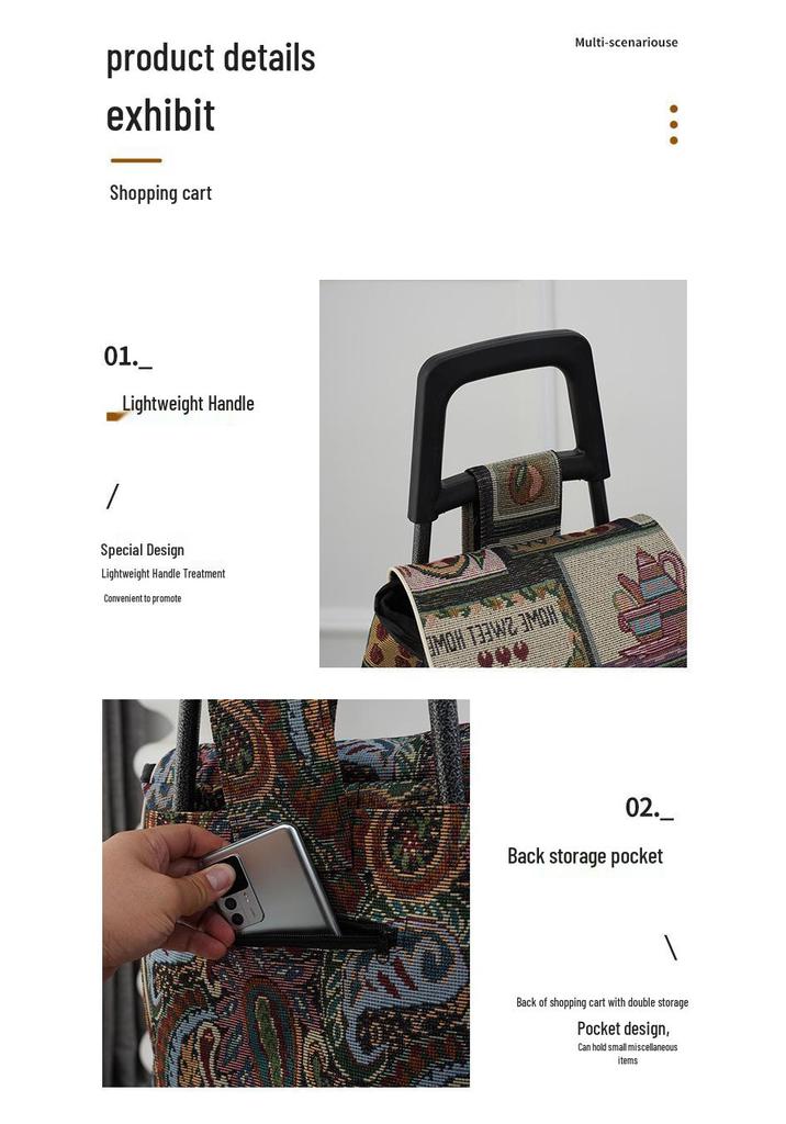 Foldable Ethnic-Style Shopping Cart for Groceries and Luggage