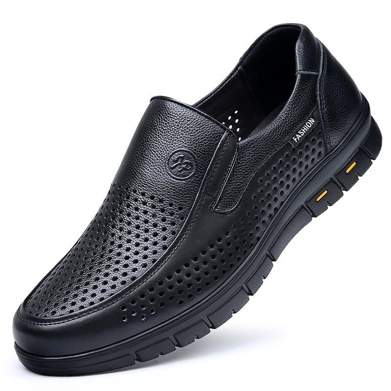 Men's shoes summer soft-soled breathable hollow dress cool leather shoes men's genuine leather business leisure hole middle old dad shoes