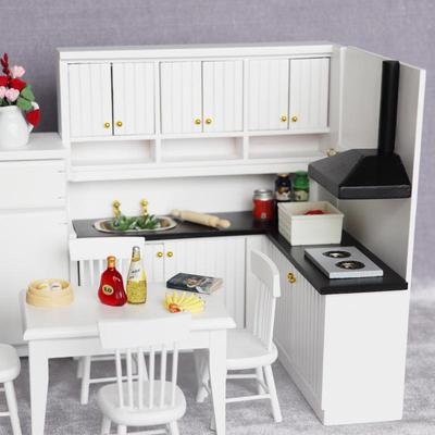 1:12 Scale Dollhouse Kitchen Scene Wooden Furniture Set - High-Back Counter (2 Pieces)