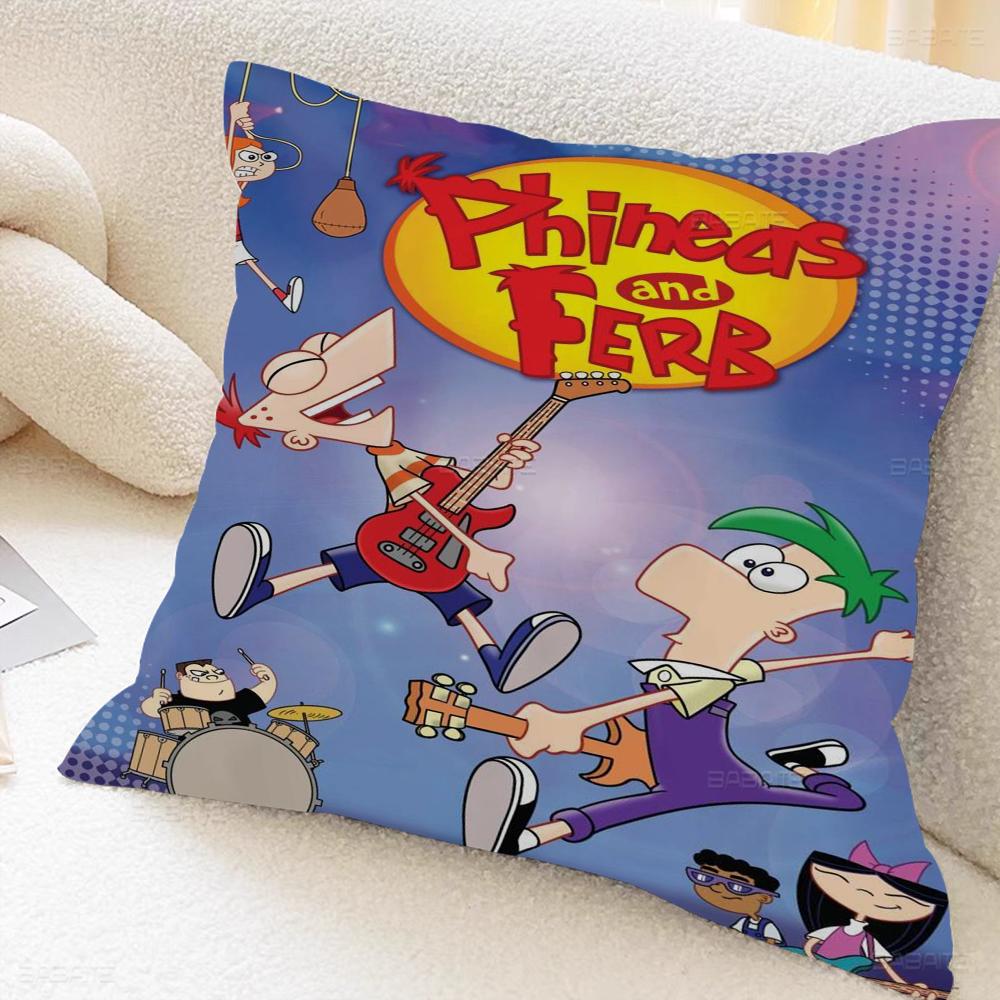 P-phineas Cartoon F-ferbs Cushion Cover Inches Farmhouse Decor Home Throw Pillow Covers For Couch Decorations