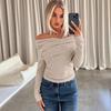 WG128 Autumn/Winter Off-Shoulder Long-Sleeve Solid Color Women's T-Shirt