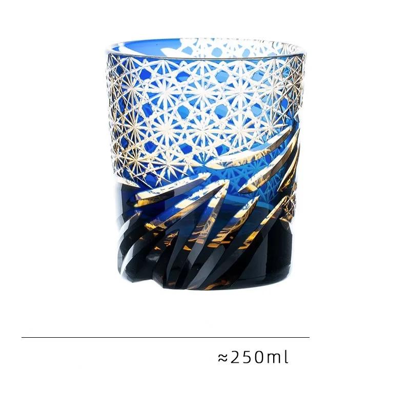 Japanese Vintage Edo Kiriko Whiskey Cup High Grade Crystal Wine Glass Dragon Eye Pattern Medieval Hand Cut Whisky Glass Gift Box