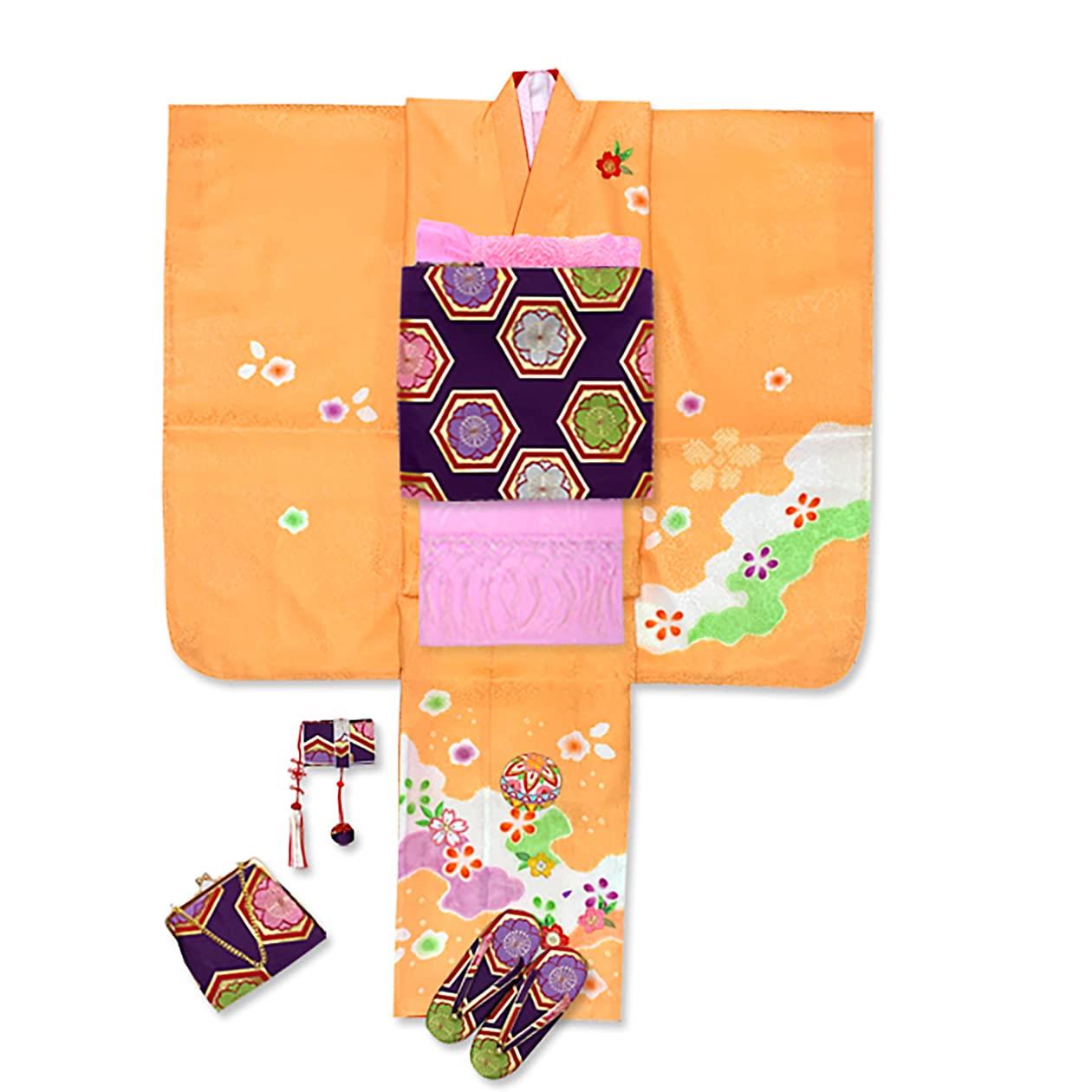 

7 years old kimono full set with picture kimono and original bag obi box seko set Mari and Cherry IYS978uh08PP [Muromachi-st.] Shichi-Go-San girl s