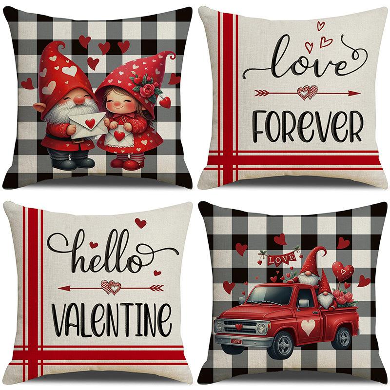Valentine's Day Pillowcase New Black and White Plaid Love Villain Cushion Pillowcase Home Sofa Pillowcase
