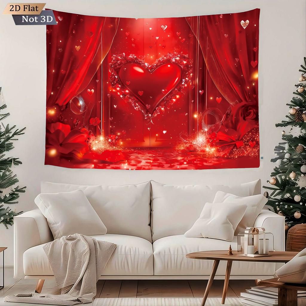1pc Romantic Valentine's Day Red Love Print Tapestry Living Room Wall Decoration Background Cloth Machine Washable Space Pendant