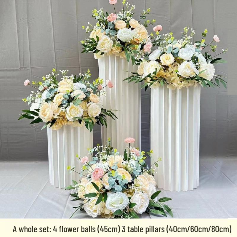 Artificial Flower Column Wedding Decorations with Car Delivery Ceremony and Roman Style Welcome Board