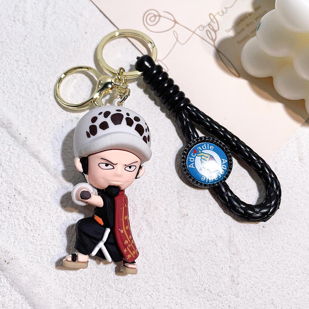 One Piece Anime 3D Silikon Schlüsselanhänger Set Geflochtenes Armband Luffy Zoro Ace Law Chopper Sabo Taschenanhänger Anhänger Geschenk Für Fans