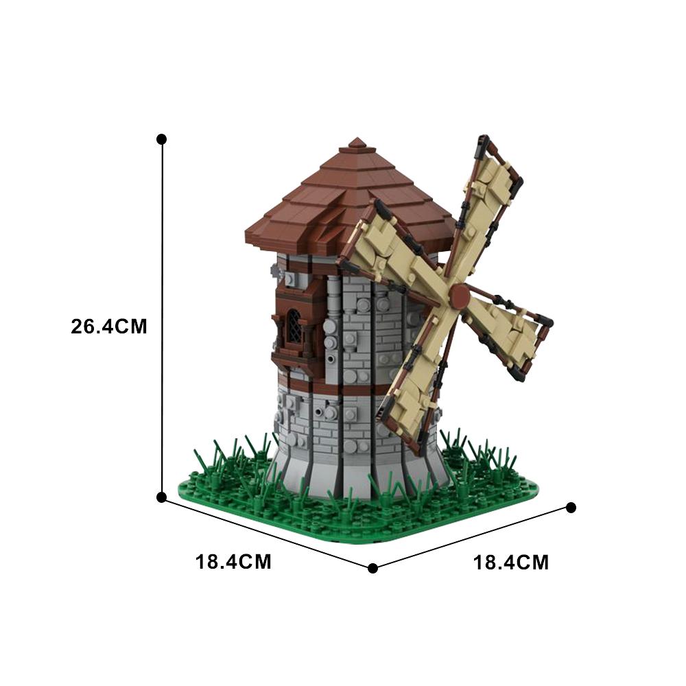 MOC Medieval Windmill Bricks Town Windmill City Retro House Street View Building Blocks