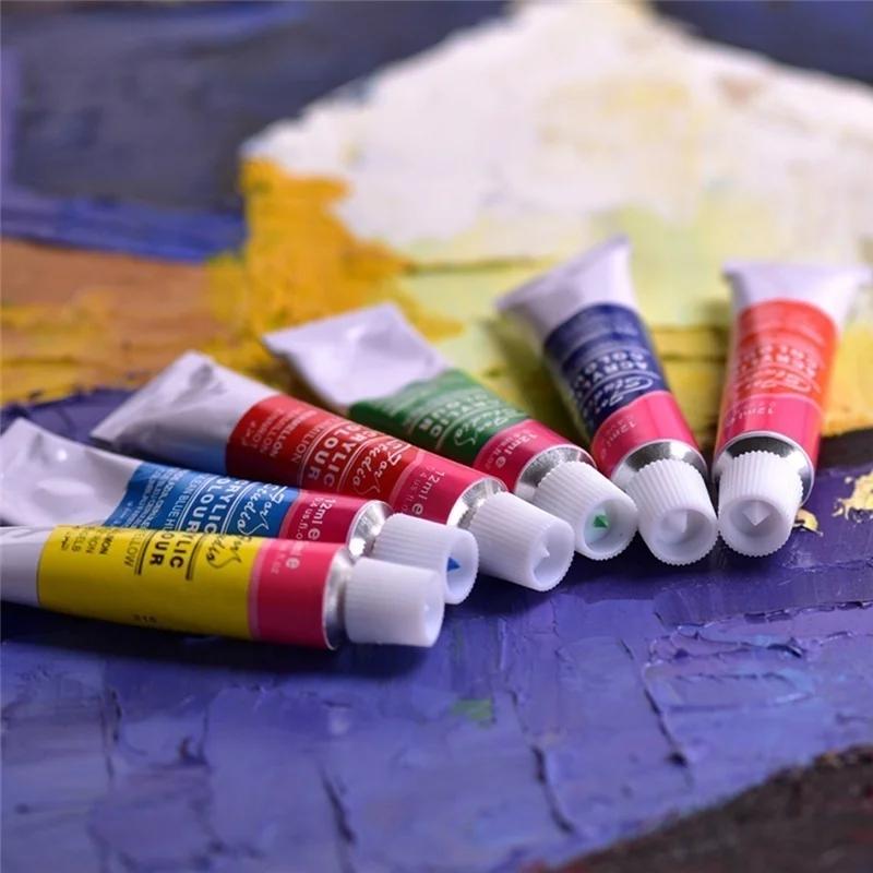 12 Colors/set of DIY Art Painting Paint Professional Acrylic Watercolor Set Ceramic Stone Paints Brush Practical School Supplies