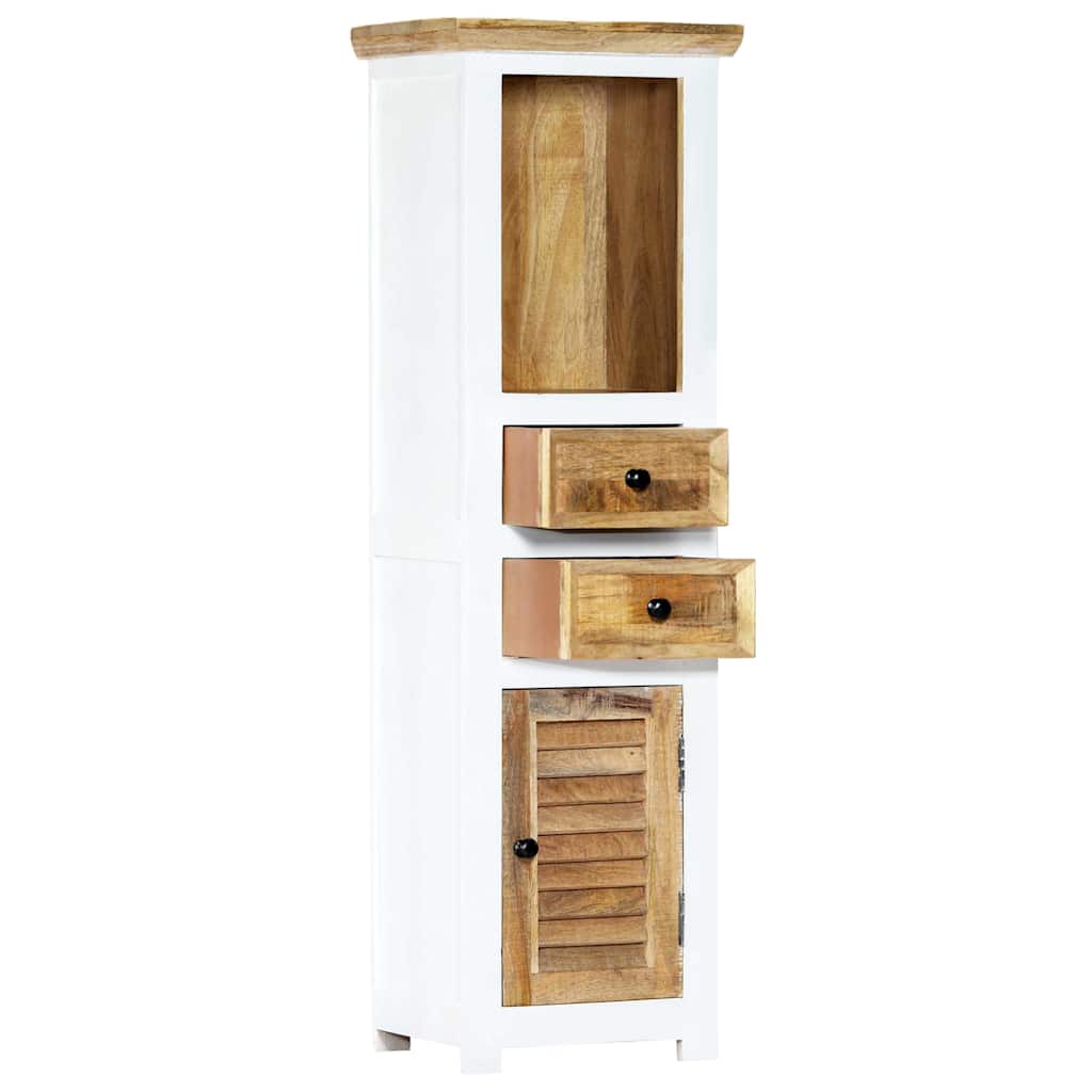 Highboard White and Brown 40x30x128 Cm Solid Mango Wood