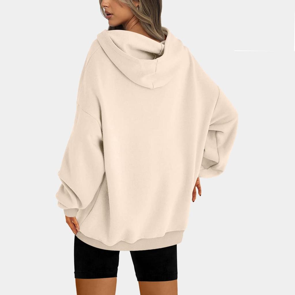 Kvinners uformelle mote Langermet Ensfarget hettegensere Sweatshirt Topp