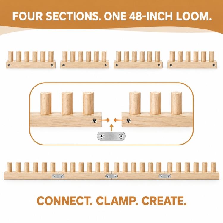 Pegs-Rail Blanket Frame Set with Table-Clamp Hardware, Adjustable Wood Weaving Setups for Bulky Yarns Blanket, Throw, and Tapestry Projects