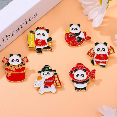 Merchandise Spring Festival New Panda Brooch God Of Wealth Styling Success Good Luck Alloy Oil Drip Badge Badge