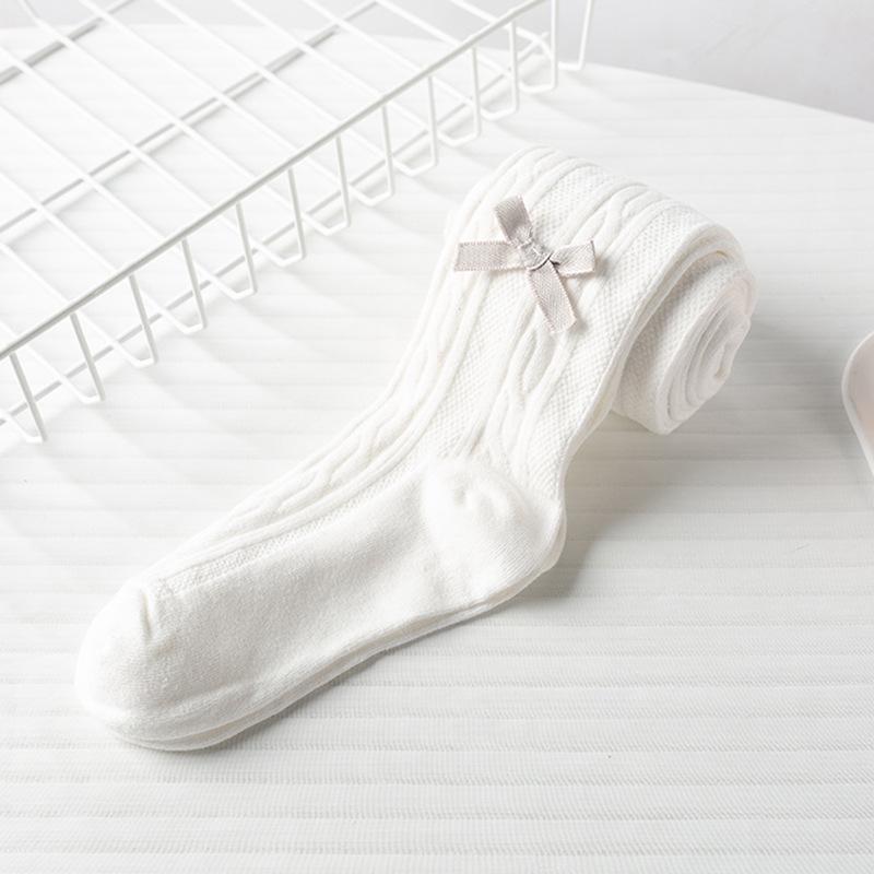 Khmer Cotton Tights for Children - Large Cable Knit, Open Crotch with Bowknot Style, Dual-Use Base Layer Pants for Toddlers and Girls