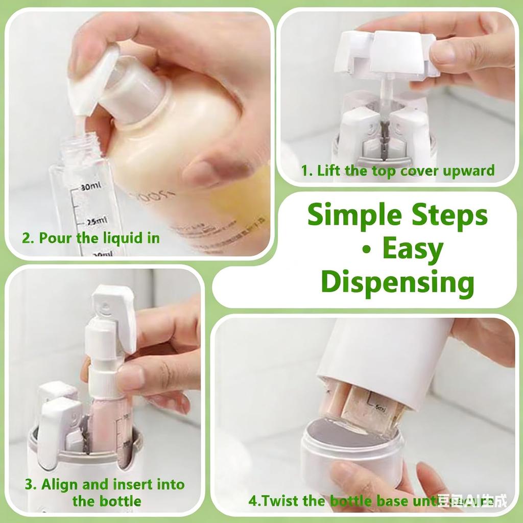 4 In 1 Squeeze Leak Proof Dispenser Bottles for Toiletries with Scale and Label for Shampoo Lotion Shower Gel, Suitable for Travel, Camping and Gym